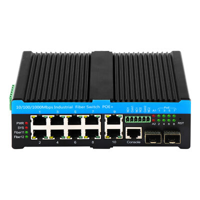 Commutateur Ethernet administré L2+ 12 ports, liaison montante fibre/RJ45 1G, conception robuste, montage sur rail DIN