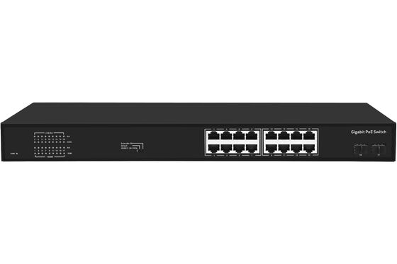 16 ports Gigabit PoE Switch 1G Fibre Uplinks Single AC Input 300W Budget CE sans ventilateur