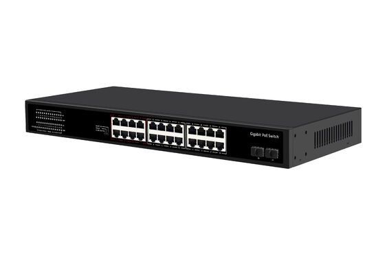 24 ports Gigabit PoE Switch 1U Type non géré 1G Ethernet 300W Budget sans ventilateur