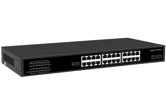 24 ports Gigabit PoE Switch 1U Type non géré 1G Ethernet 300W Budget sans ventilateur