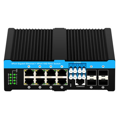 Commutateur de contournement de fibre industrielle 10G Commutateur Ethernet PoE 4*10G Ports Sfp+8*10/100/1000mbps