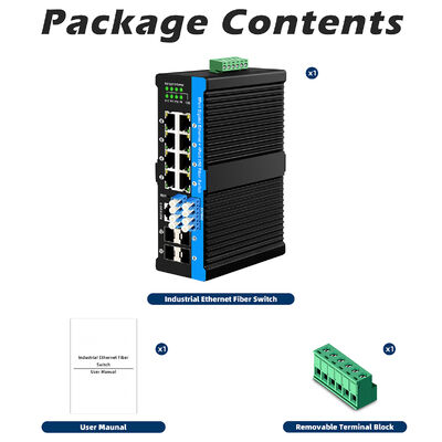 Commutateur de dérivation à fibre industrielle avec 4 ports SFP+ 10G et 8 ports PoE 10/100/1000 Mbps pour environnement difficile