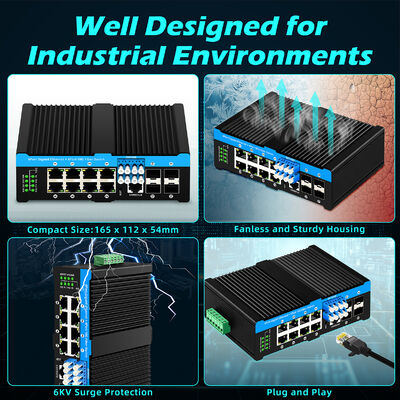 Commutateur de dérivation à fibre industrielle avec 4 ports SFP+ 10G et 8 ports PoE 10/100/1000 Mbps pour environnement difficile
