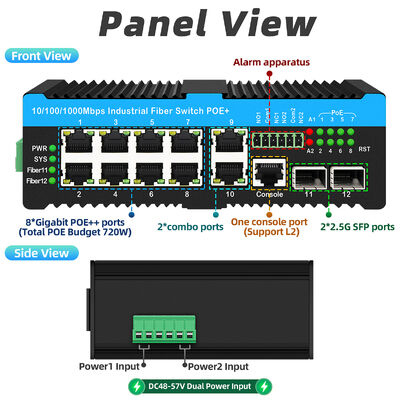 Commutateur de réseau industriel géré 2*2.5G SFP+8*RJ45 Ports 10/100/1000M POE 90W Commutateur extérieur