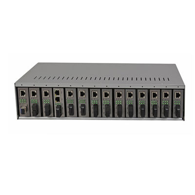 Châssis de rack pour convertisseurs de médias à 14 emplacements, 19 pouces, 2U, double AC220V pour convertisseurs de médias fibre, CE