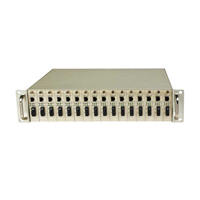 Châssis de rack pour convertisseurs de médias à 16 emplacements, double alimentation AC/DC, taille 2U, non géré, certifié CE, RoHS, FCC