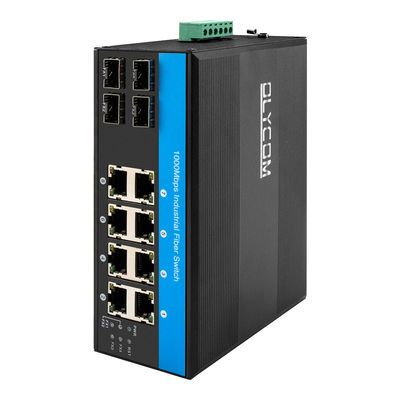 8 imperméables commutateur du réseau gauche 1000mbps, commutateur rocailleux d'Ethernet avec 4 ports de fibre