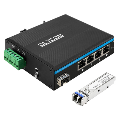 Mini commutateur SFP Gigabit industriel à fibre optique 5 ports non géré, rail DIN, DC12V