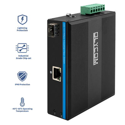 Convertisseur multimédia Ethernet industriel Gigabit Din Rail Entrée de puissance double non gérée