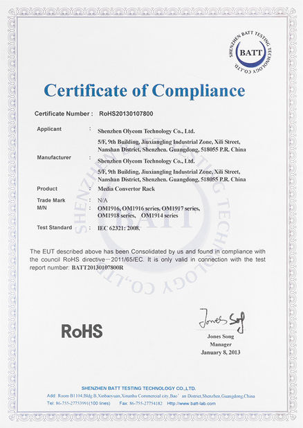 Chine Shenzhen Olycom Technology Co., Ltd. certifications